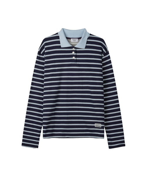 MELLOTORY(メロートリー)の「ソフトカラーストライプTシャツ (2色)(ポロシャツ・レディース・ライトグレー/ネイビー・FREE)」の1枚目の写真