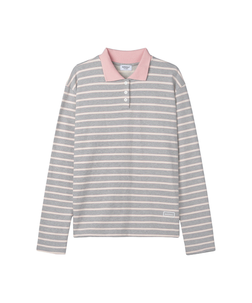 MELLOTORY(メロートリー)の「ソフトカラーストライプTシャツ (2色)(ポロシャツ・レディース・ライトグレー/ネイビー・FREE)」の2枚目の写真