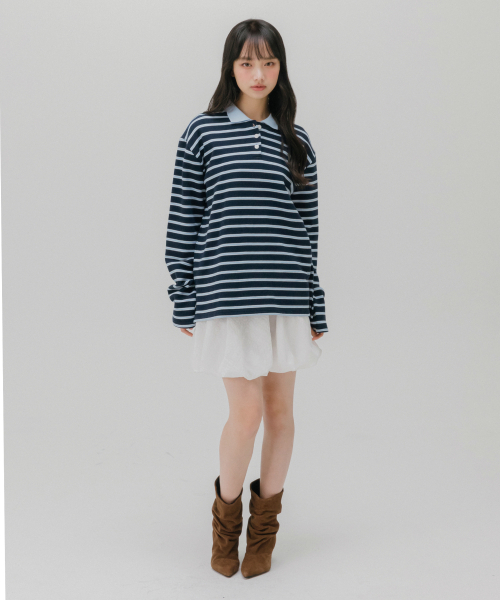 MELLOTORY(メロートリー)の「ソフトカラーストライプTシャツ (2色)(ポロシャツ・レディース・ライトグレー/ネイビー・FREE)」の5枚目の写真