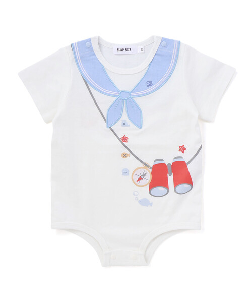 SLAP SLIP BABY(スラップスリップベビー)の「【マリンシリーズ】コンパス+望遠鏡モチーフセーラーボディミニベビー(70~80cm)(その他ベビーウェア・キッズ・ホワイト/レッド系その他・80cm/70cm)」の2枚目の写真