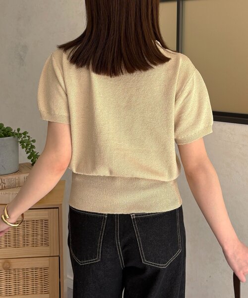 Thevon（ゼボン）の「バイカラー5分袖ショートパフカーディガン（カーディガン/ボレロ・レディース・ベージュ/ネイビー/サックスブルー・FREE）」の6枚目の写真