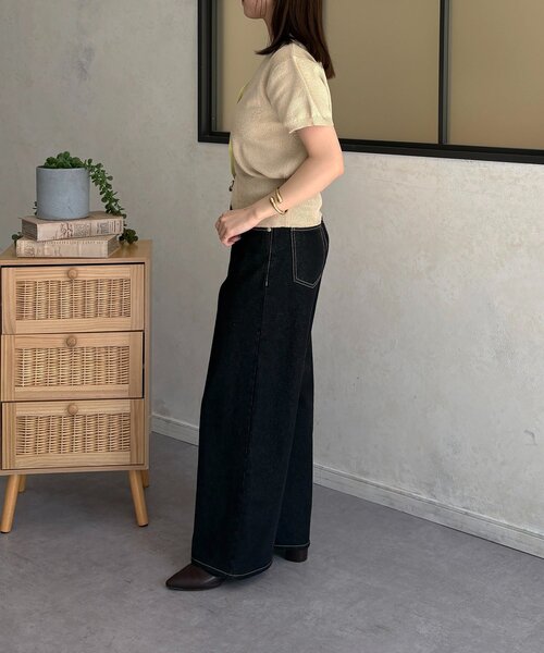 Thevon（ゼボン）の「バイカラー5分袖ショートパフカーディガン（カーディガン/ボレロ・レディース・ベージュ/ネイビー/サックスブルー・FREE）」の9枚目の写真