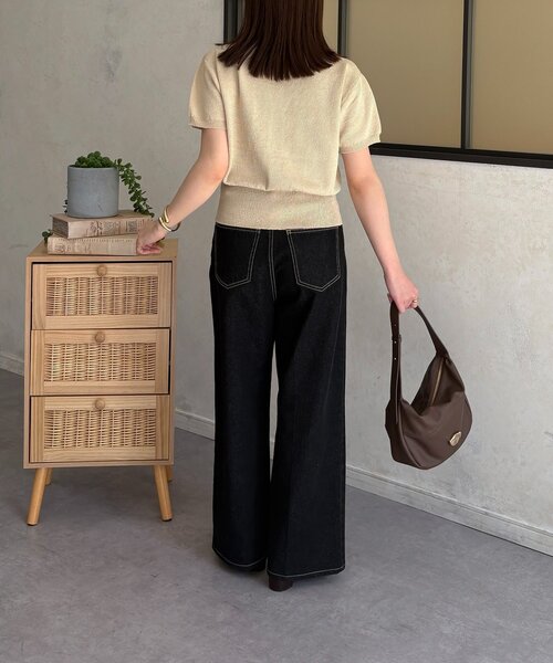 Thevon（ゼボン）の「バイカラー5分袖ショートパフカーディガン（カーディガン/ボレロ・レディース・ベージュ/ネイビー/サックスブルー・FREE）」の10枚目の写真