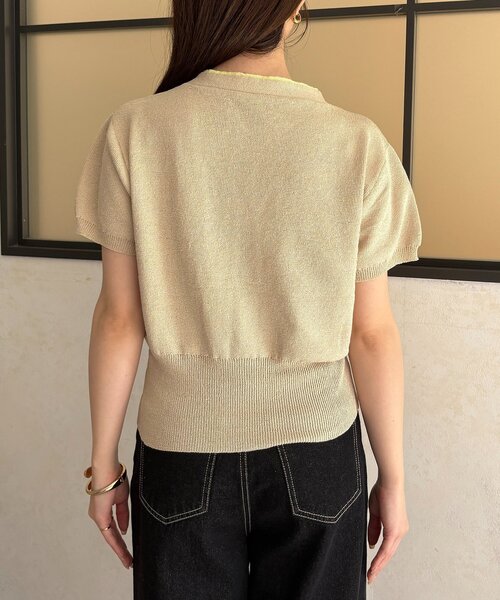 Thevon（ゼボン）の「バイカラー5分袖ショートパフカーディガン（カーディガン/ボレロ・レディース・ベージュ/ネイビー/サックスブルー・FREE）」の13枚目の写真