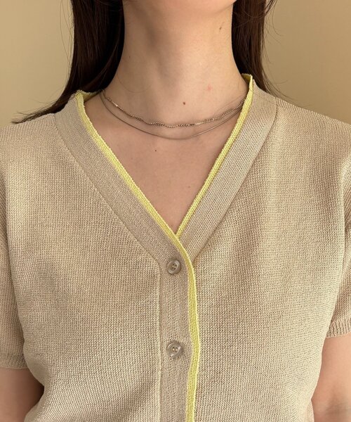 Thevon（ゼボン）の「バイカラー5分袖ショートパフカーディガン（カーディガン/ボレロ・レディース・ベージュ/ネイビー/サックスブルー・FREE）」の14枚目の写真