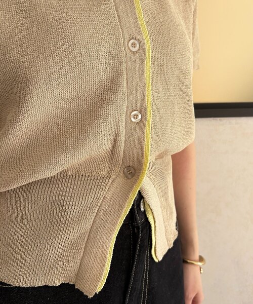 Thevon（ゼボン）の「バイカラー5分袖ショートパフカーディガン（カーディガン/ボレロ・レディース・ベージュ/ネイビー/サックスブルー・FREE）」の16枚目の写真