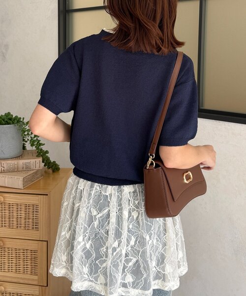 Thevon（ゼボン）の「バイカラー5分袖ショートパフカーディガン（カーディガン/ボレロ・レディース・ベージュ/ネイビー/サックスブルー・FREE）」の21枚目の写真