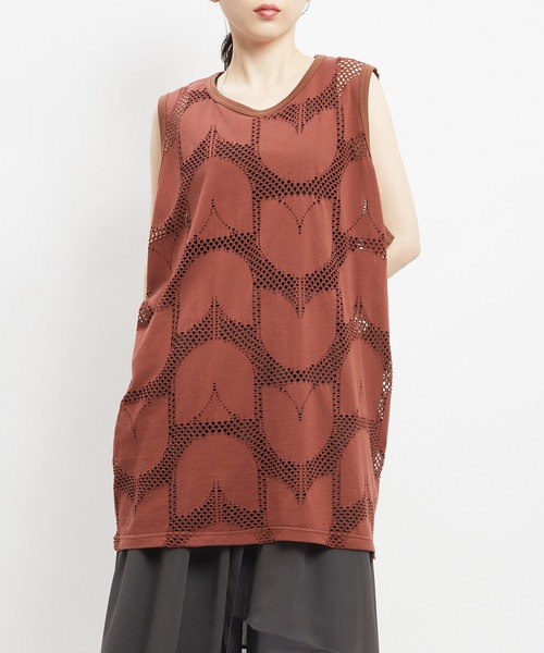 gomme(ゴム)の「ロングメッシュT(Tシャツ/カットソー・レディース・ブラウン/ホワイト/ブラック・MEDIUM)」の1枚目の写真