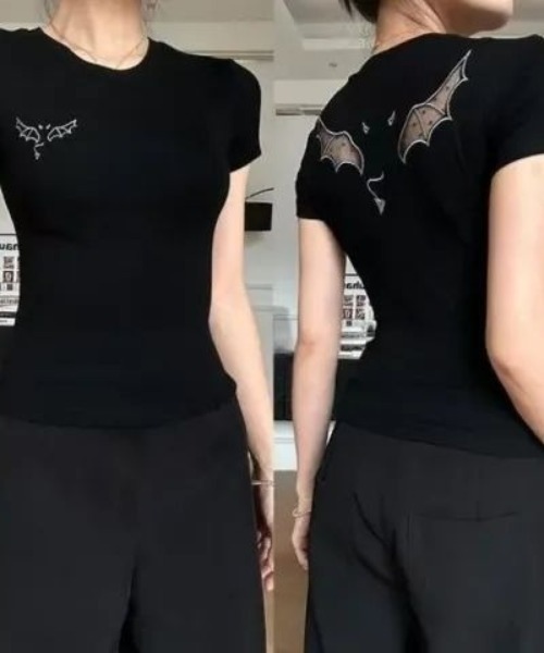 lilful（リルフル）の「【26年春夏新作】羽デザイン ドット柄レース 半袖Tシャツ（Tシャツ/カットソー・レディース・ブラック/グレー・M/S）」の16枚目の写真