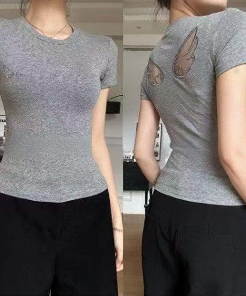 lilful（リルフル）の「【26年春夏新作】羽デザイン ドット柄レース 半袖Tシャツ（Tシャツ/カットソー・レディース・ブラック/グレー・M/S）」の17枚目の写真