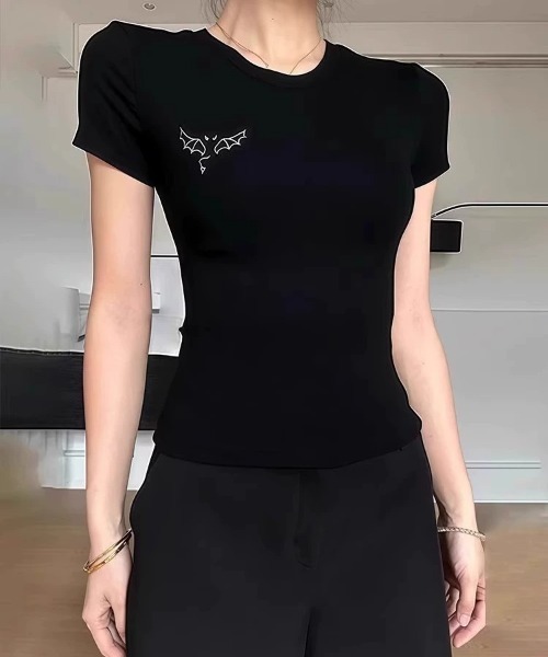 lilful（リルフル）の「【26年春夏新作】羽デザイン ドット柄レース 半袖Tシャツ（Tシャツ/カットソー・レディース・ブラック/グレー・M/S）」の14枚目の写真