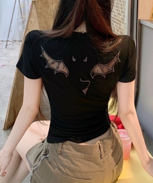lilful（リルフル）の「【26年春夏新作】羽デザイン ドット柄レース 半袖Tシャツ（Tシャツ/カットソー・レディース・ブラック/グレー・M/S）」の10枚目の写真