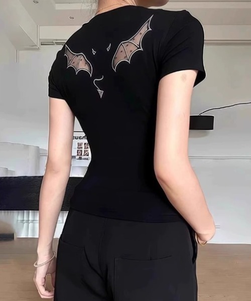 lilful（リルフル）の「【26年春夏新作】羽デザイン ドット柄レース 半袖Tシャツ（Tシャツ/カットソー・レディース・ブラック/グレー・M/S）」の15枚目の写真