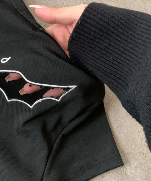 lilful（リルフル）の「【26年春夏新作】羽デザイン ドット柄レース 半袖Tシャツ（Tシャツ/カットソー・レディース・ブラック/グレー・M/S）」の8枚目の写真