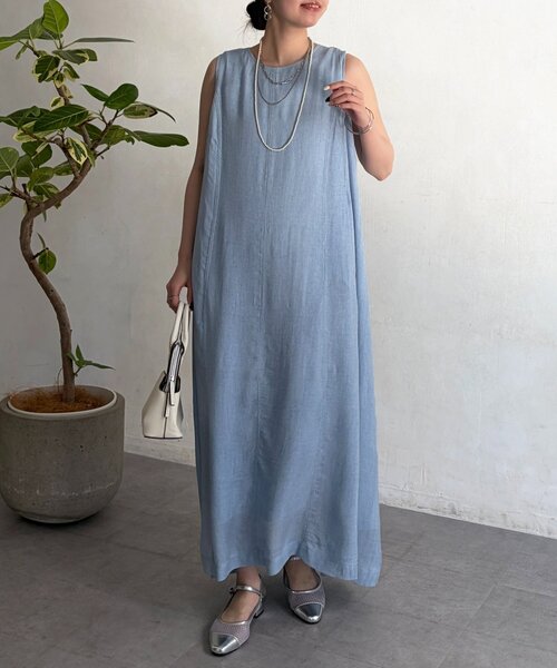 Chez toi（シェトワ）の「シアーデニムBACKZIPワンピース（ワンピース・レディース・インディゴブルー/チャコールグレー/サックスブルー・FREE）」の3枚目の写真