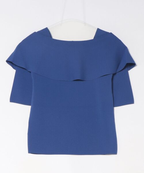 STRAWBERRY-FIELDS（ストロベリーフィールズ）の「アメリ―ストレッチ_オフショル風ケープ衿ニット（ニット/セーター・レディース・ブルー/オフホワイト/ブラック・2）」の4枚目の写真