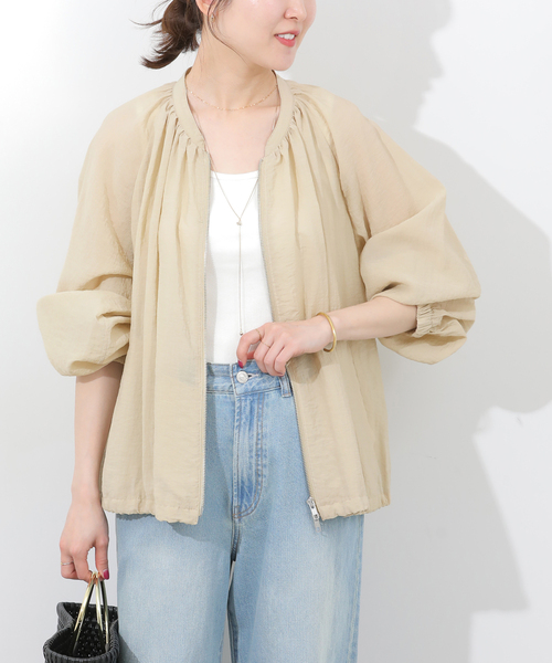 JOURNAL STANDARD relume（ジャーナルスタンダード　レリューム）の「［手洗い可］シアーギャザージップブルゾン（その他アウター・レディース・ブラック/ベージュ・FREE）」の13枚目の写真