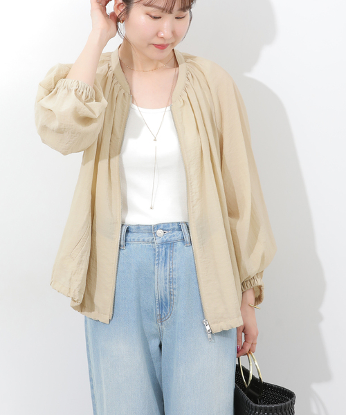 JOURNAL STANDARD relume（ジャーナルスタンダード　レリューム）の「［手洗い可］シアーギャザージップブルゾン（その他アウター・レディース・ブラック/ベージュ・FREE）」の14枚目の写真