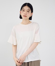 【Idnes / イドネス】 異素材ドッキング シアーフレアスリーブ トップス
