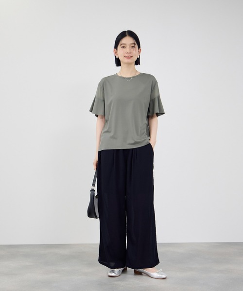Mac-House(マックハウス)の「【Idnes / イドネス】 異素材ドッキング シアーフレアスリーブ トップス(Tシャツ/カットソー・レディース・グレー/ホワイト/パープル/ブラック/サックスブルー・FREE)」の15枚目の写真
