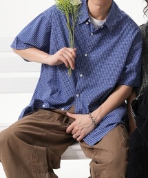 【UNISEX】ルーズフィット プレッピーチェック ハーフスリーブシャツ