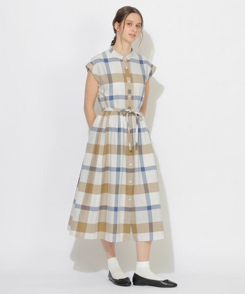 CB CRESTBRIDGE(シービークレストブリッジ)の「クレストブリッジチェックフレンチスリーブワンピース(ワンピース・レディース・ベージュ系その他3・M/S)」の1枚目の写真