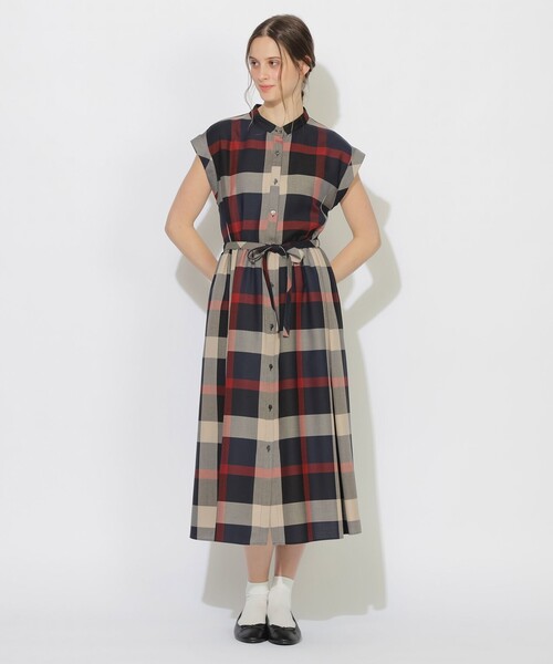 CB CRESTBRIDGE（シービークレストブリッジ）の「クレストブリッジチェックフレンチスリーブワンピース（ワンピース・レディース・ベージュ系その他3/ブルー系その他7・M/S）」の2枚目の写真