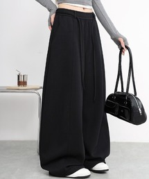 【ユニセックス】ウエスト紐ワイドスウェットカーブパンツ