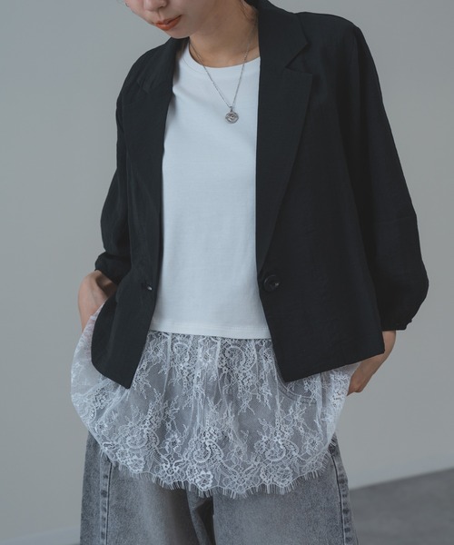 refinedworks（リファインドワークス）の「【refinedworks】トレンド の ランタン袖 ショートジャケット（その他アウター・レディース・ブラック/ホワイト・FREE）」の2枚目の写真
