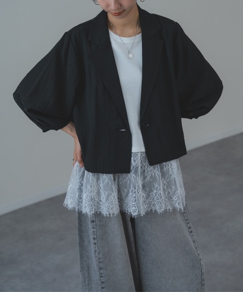 refinedworks（リファインドワークス）の「【refinedworks】トレンド の ランタン袖 ショートジャケット（その他アウター・レディース・ブラック/ホワイト・FREE）」の7枚目の写真