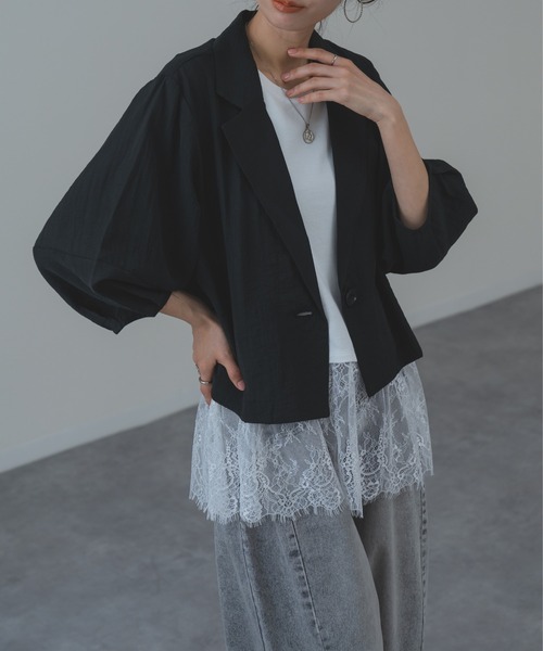 refinedworks（リファインドワークス）の「【refinedworks】トレンド の ランタン袖 ショートジャケット（その他アウター・レディース・ブラック/ホワイト・FREE）」の9枚目の写真