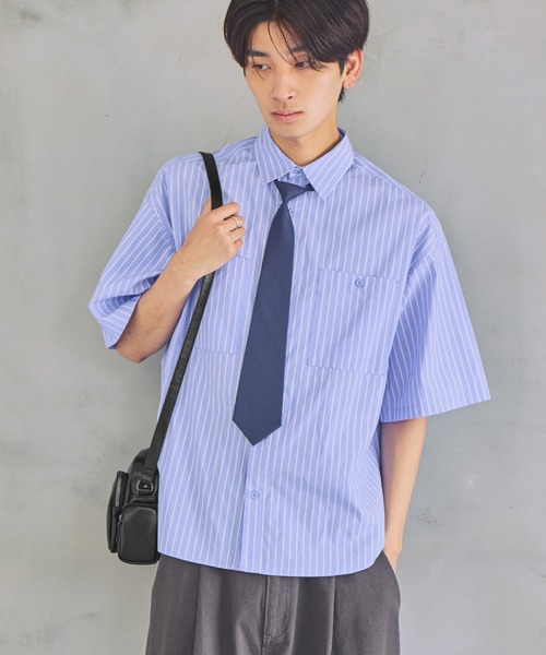 PBLIM(ページボーイリム)の「《UNISEX》ハンソデネクタイシャツ(シャツ/ブラウス・レディース・ブルー/キナリ/ブルー系その他・FREE)」の1枚目の写真