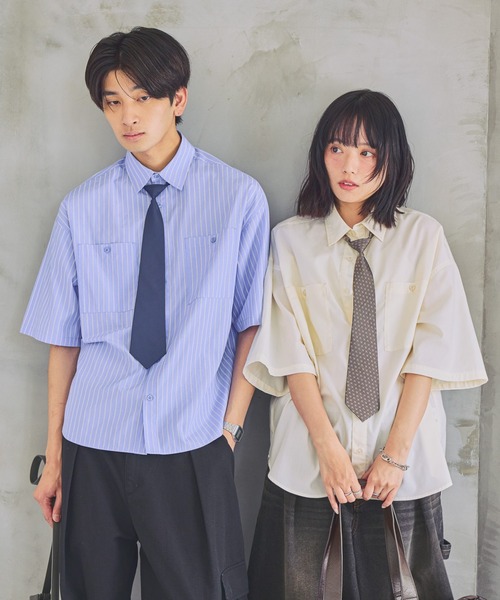 PBLIM(ページボーイリム)の「《UNISEX》ハンソデネクタイシャツ(シャツ/ブラウス・レディース・ブルー/キナリ/ブルー系その他・FREE)」の2枚目の写真