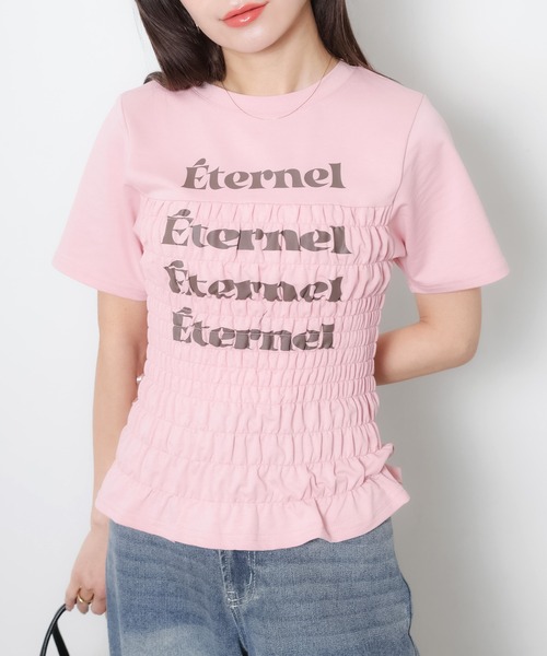 Riberry(リベリー)の「シャーリングコンパクトロゴTシャツ(Tシャツ/カットソー・レディース・ブラック/オフホワイト/杢グレー/ピンク/ネイビー・FREE)」の5枚目の写真