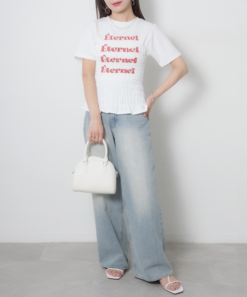 Riberry(リベリー)の「シャーリングコンパクトロゴTシャツ(Tシャツ/カットソー・レディース・ブラック/オフホワイト/杢グレー/ピンク/ネイビー・FREE)」の21枚目の写真