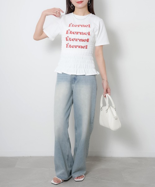 Riberry(リベリー)の「シャーリングコンパクトロゴTシャツ(Tシャツ/カットソー・レディース・ブラック/オフホワイト/杢グレー/ピンク/ネイビー・FREE)」の8枚目の写真