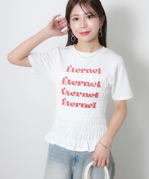 Riberry(リベリー)の「シャーリングコンパクトロゴTシャツ(Tシャツ/カットソー・レディース・ブラック/オフホワイト/杢グレー/ピンク/ネイビー・FREE)」の22枚目の写真