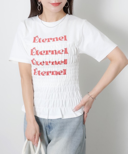 Riberry(リベリー)の「シャーリングコンパクトロゴTシャツ(Tシャツ/カットソー・レディース・ブラック/オフホワイト/杢グレー/ピンク/ネイビー・FREE)」の7枚目の写真