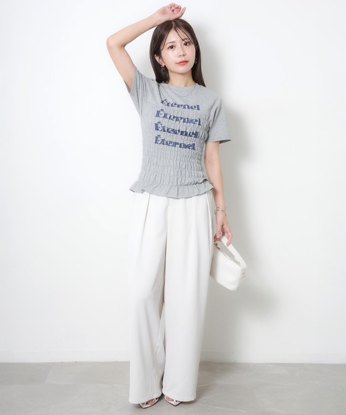 Riberry(リベリー)の「シャーリングコンパクトロゴTシャツ(Tシャツ/カットソー・レディース・ブラック/オフホワイト/杢グレー/ピンク/ネイビー・FREE)」の14枚目の写真