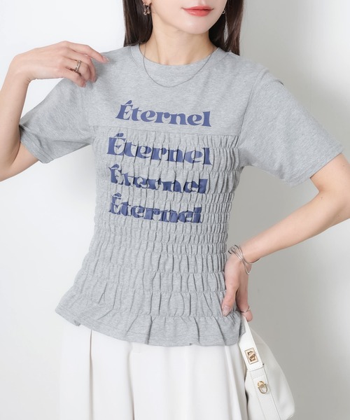 Riberry(リベリー)の「シャーリングコンパクトロゴTシャツ(Tシャツ/カットソー・レディース・ブラック/オフホワイト/杢グレー/ピンク/ネイビー・FREE)」の13枚目の写真