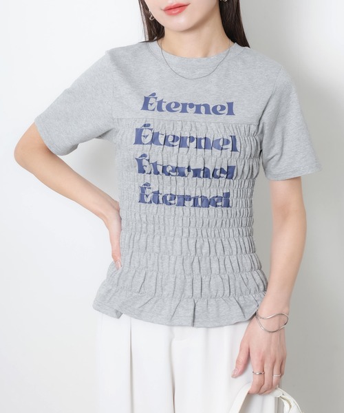 Riberry(リベリー)の「シャーリングコンパクトロゴTシャツ(Tシャツ/カットソー・レディース・ブラック/オフホワイト/杢グレー/ピンク/ネイビー・FREE)」の12枚目の写真