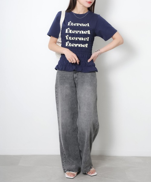 Riberry(リベリー)の「シャーリングコンパクトロゴTシャツ(Tシャツ/カットソー・レディース・ブラック/オフホワイト/杢グレー/ピンク/ネイビー・FREE)」の17枚目の写真