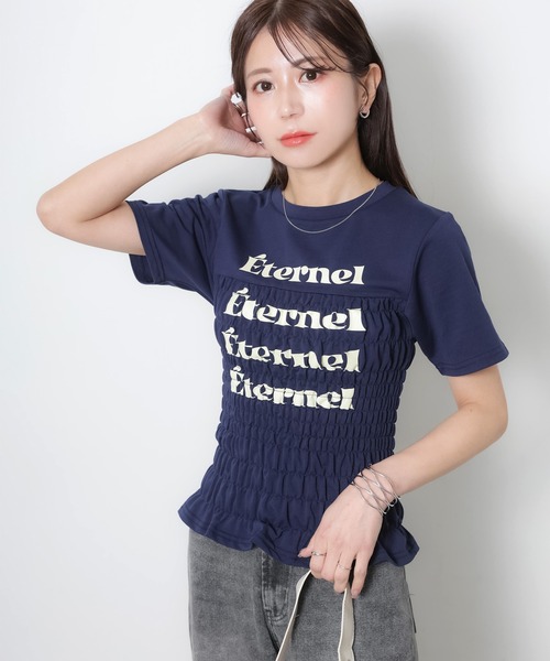 Riberry(リベリー)の「シャーリングコンパクトロゴTシャツ(Tシャツ/カットソー・レディース・ブラック/オフホワイト/杢グレー/ピンク/ネイビー・FREE)」の15枚目の写真