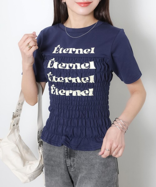 Riberry(リベリー)の「シャーリングコンパクトロゴTシャツ(Tシャツ/カットソー・レディース・ブラック/オフホワイト/杢グレー/ピンク/ネイビー・FREE)」の16枚目の写真