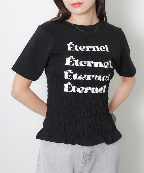 Riberry(リベリー)の「シャーリングコンパクトロゴTシャツ(Tシャツ/カットソー・レディース・ブラック/オフホワイト/杢グレー/ピンク/ネイビー・FREE)」の10枚目の写真