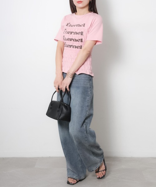 Riberry(リベリー)の「シャーリングコンパクトロゴTシャツ(Tシャツ/カットソー・レディース・ブラック/オフホワイト/杢グレー/ピンク/ネイビー・FREE)」の20枚目の写真