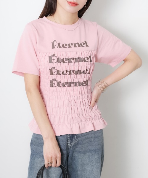 Riberry(リベリー)の「シャーリングコンパクトロゴTシャツ(Tシャツ/カットソー・レディース・ブラック/オフホワイト/杢グレー/ピンク/ネイビー・FREE)」の18枚目の写真