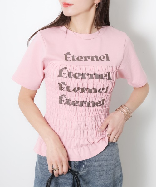 Riberry(リベリー)の「シャーリングコンパクトロゴTシャツ(Tシャツ/カットソー・レディース・ブラック/オフホワイト/杢グレー/ピンク/ネイビー・FREE)」の19枚目の写真