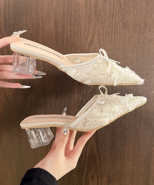 Lace Ladies(レースレディース)の「リボン付き レース クリア ソール サンダル(サンダル・レディース・アイボリー/ブラック・25cm/24.5cm/24cm/23.5cm/23cm/22.5cm)」の11枚目の写真