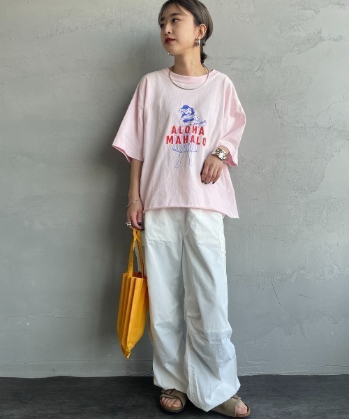 FUNG（ファング）の「[FUNG/ファング] 別注 ALOHA MAHALO カットオフプリントTシャツ（Tシャツ/カットソー・レディース・ピンク/ホワイト・M）」の10枚目の写真